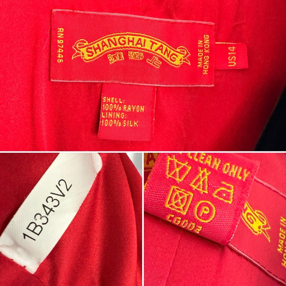 Shanghai Tang Black Velvet Chinese Mandarin Jacket Silk Embroidered Lining US 14 - Picture 9 of 16